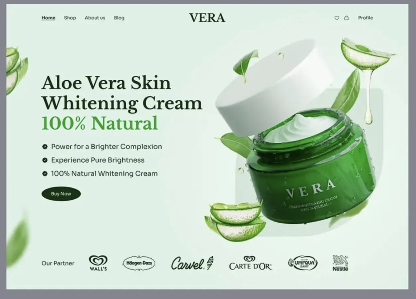 VERA aloe vera skincare landing page design
